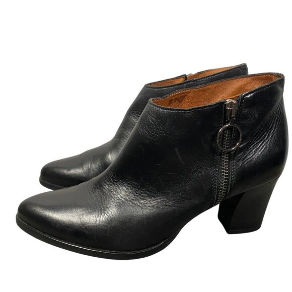 Marroqui Sanchez black leather ankle boots almond toe block heel women’s 40 - Picture 1 of 13